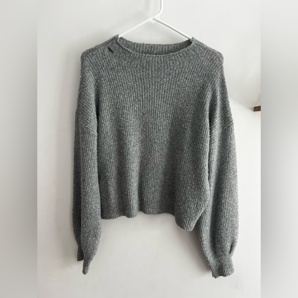 Pink Rose Grey Cropped Sweater